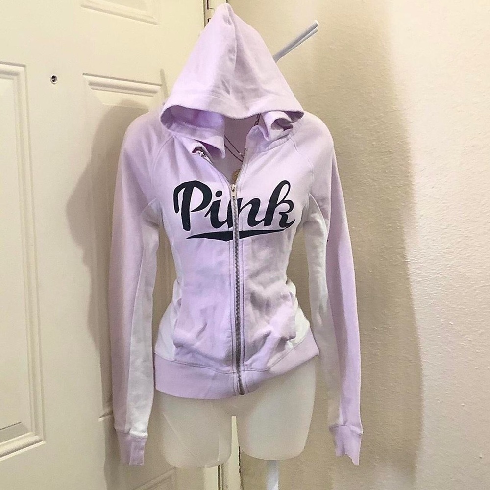 Y2K purple white Mcbling PINK Victoria's Secret zip up hoodie jacket long sleeve